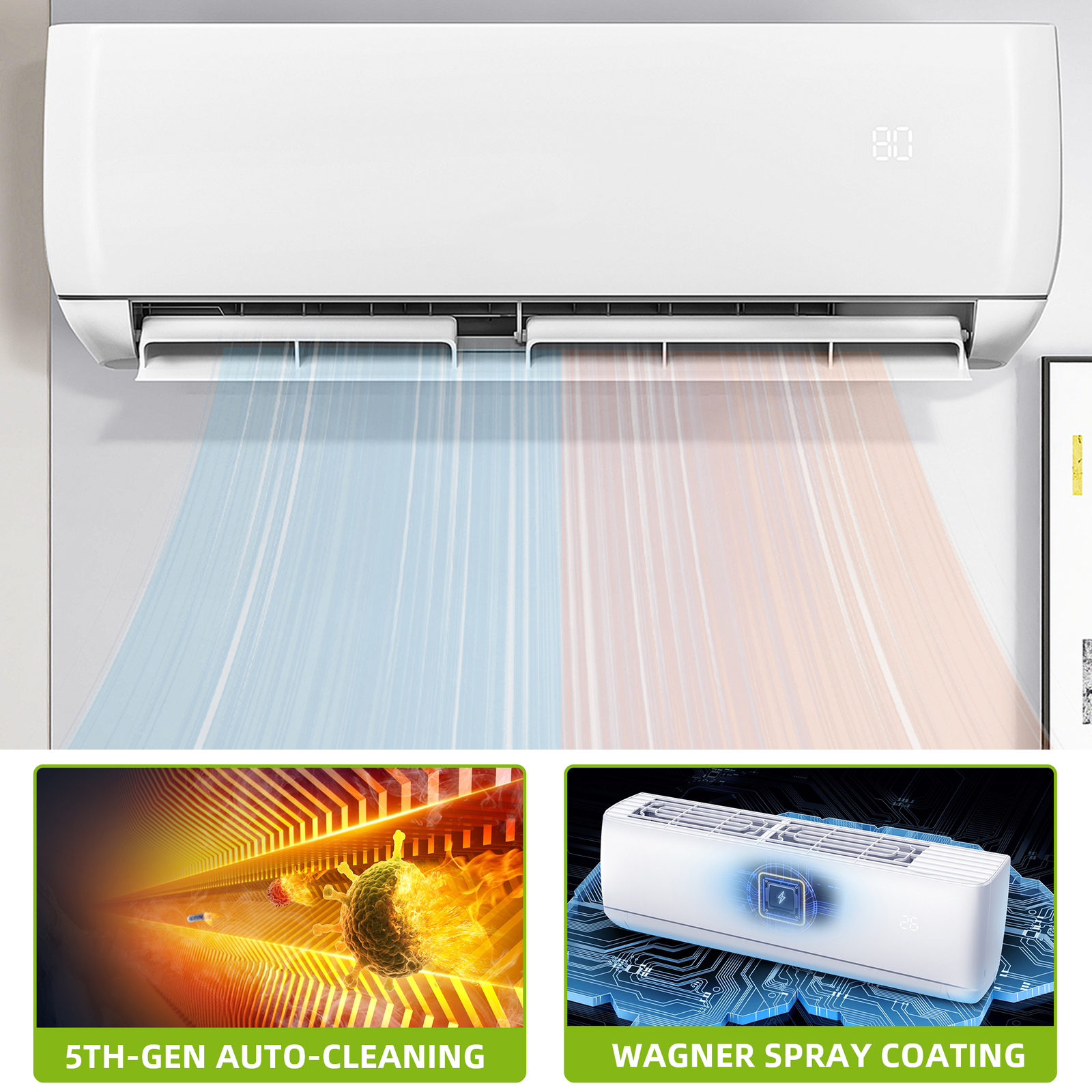 12000 BTU Mini Split Air Conditioner 20 SEER2 115V Ductless Wifi Cool Heat Pump