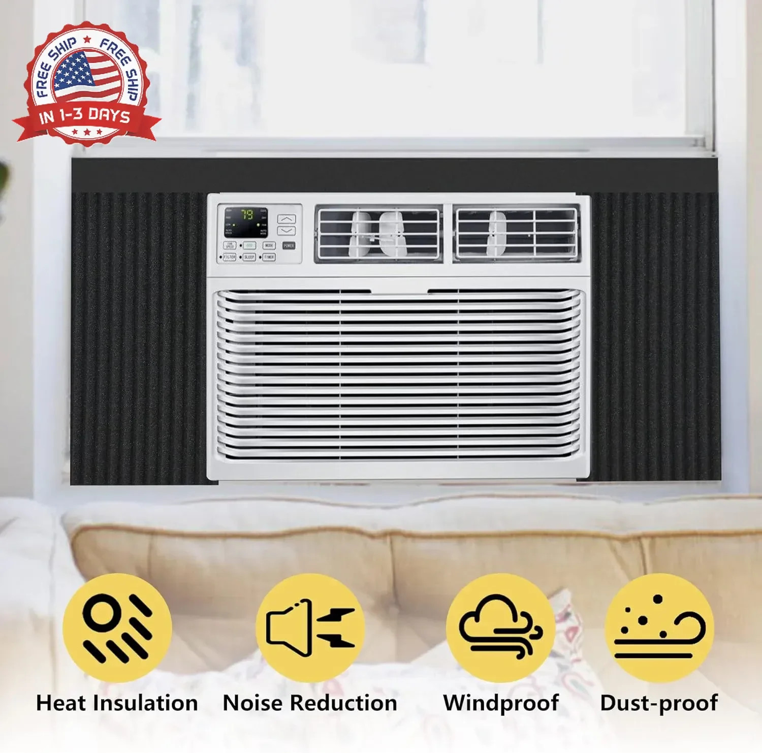 Window Air Conditioner Foam Insulated Panels, 17″ H x 9″ W x 7/8″ T Window AC Si
