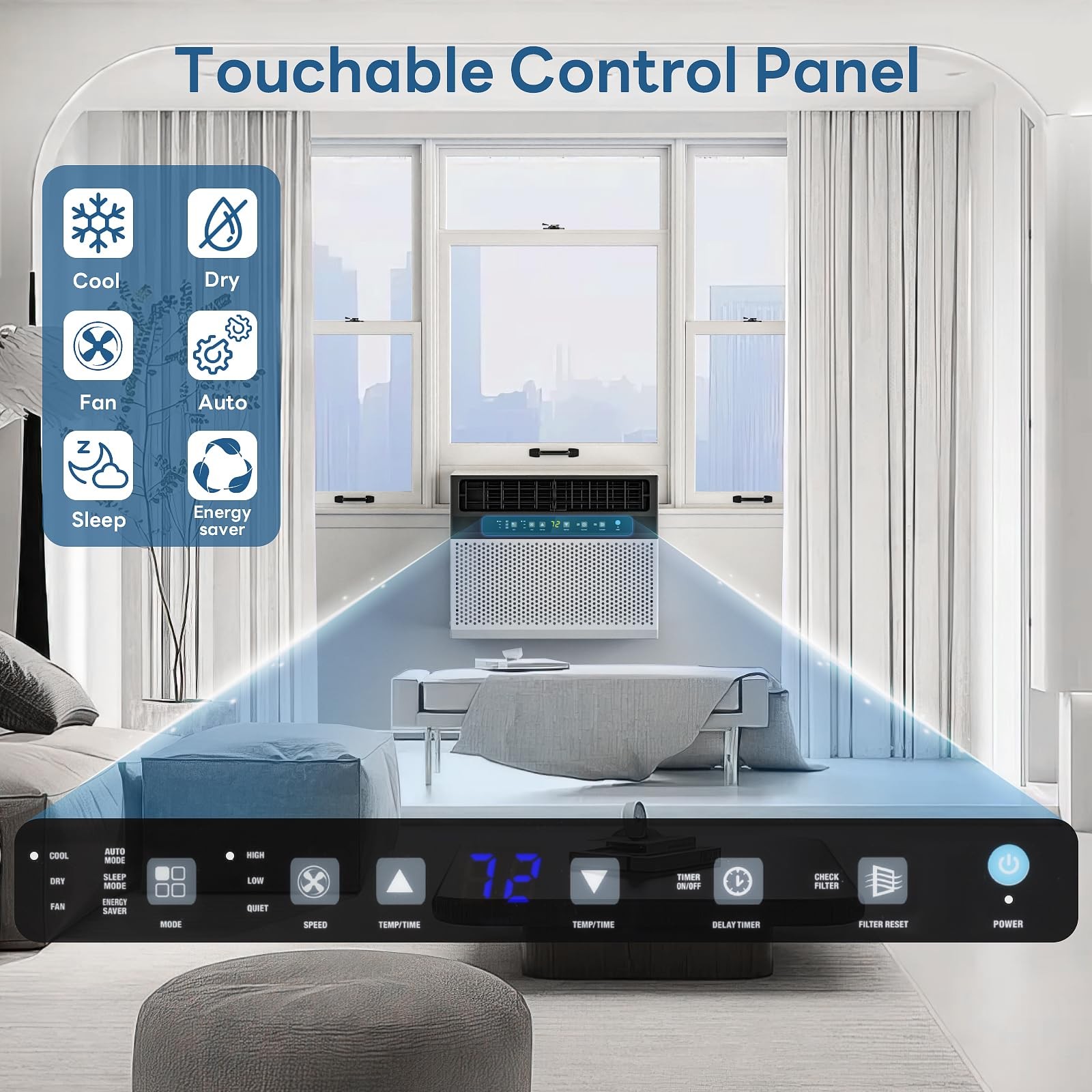 ZAFRO 12000 BTU Shaped Window Air Conditioner Cools up 550 Sq Ft, 6-in-1 Window