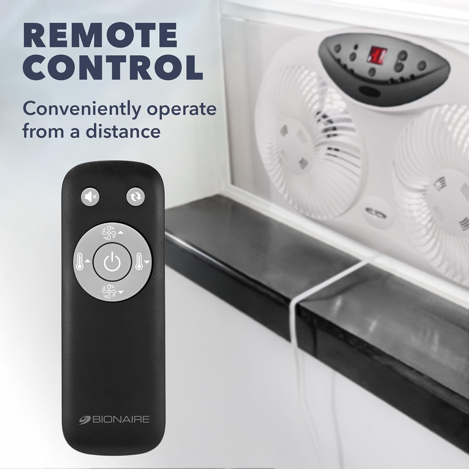 Bionaire Window Fan Reversible Airflow 3-Speed Thermostat LED Remote 24-36″