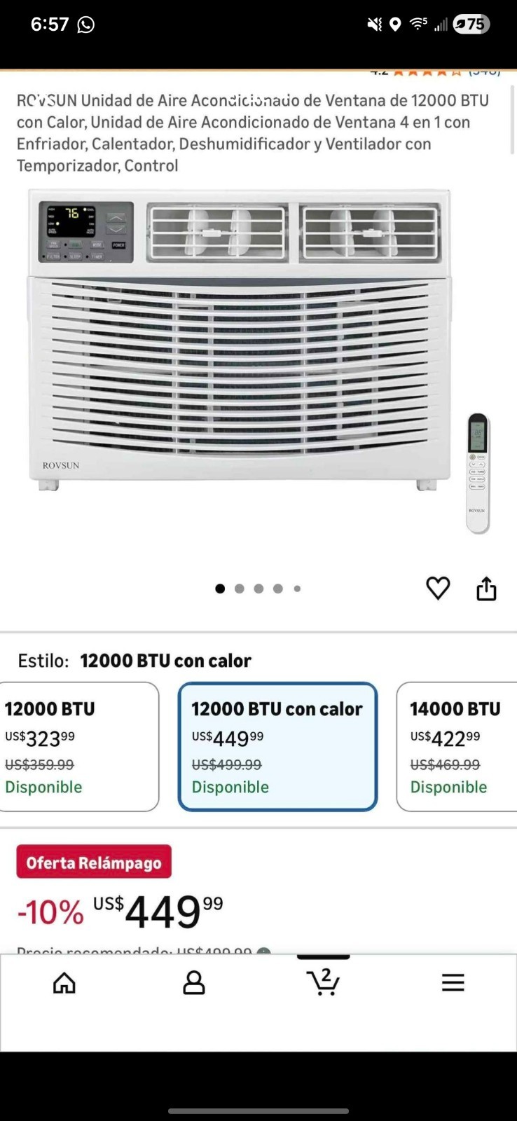 ROVSUN 12000 BTU Window Air Conditioner Heat Remote Timer White RWTW-12ERA1