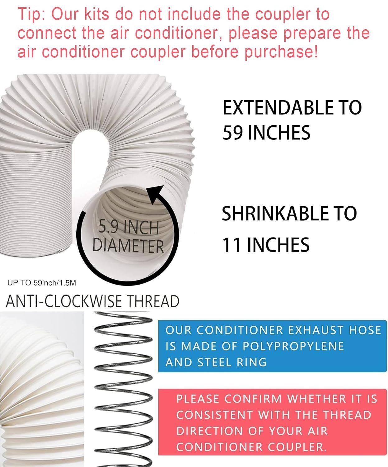 Portable AC Window Vent Kit, Adjustable Vertical/Horizontal Sliding Window Kit P