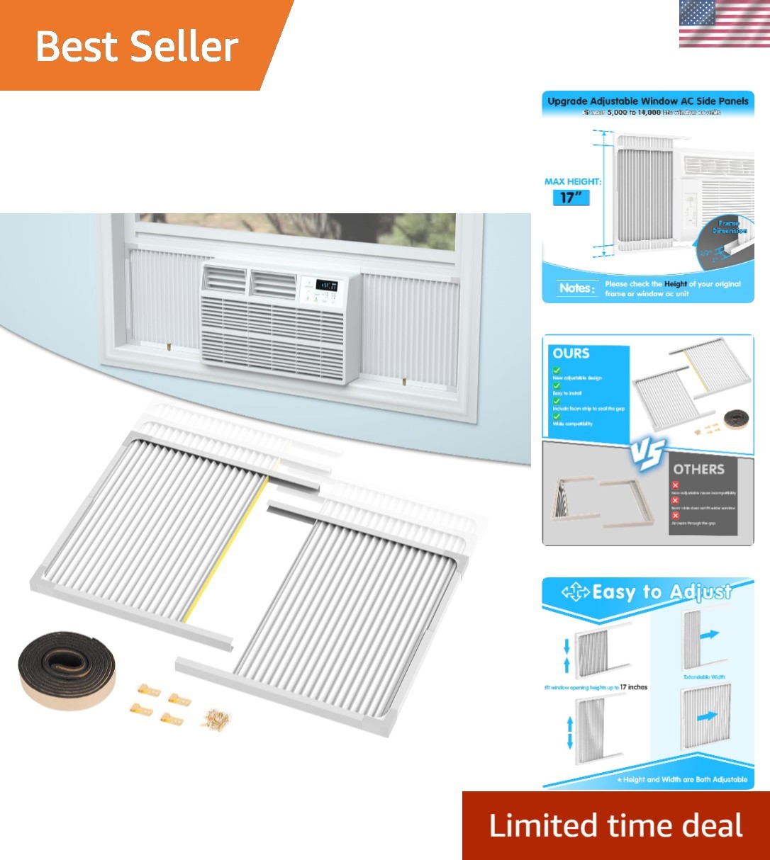 Height-Adjustable AC Side Panels with Installation Kit – For 5,000 to 14,000 BTU