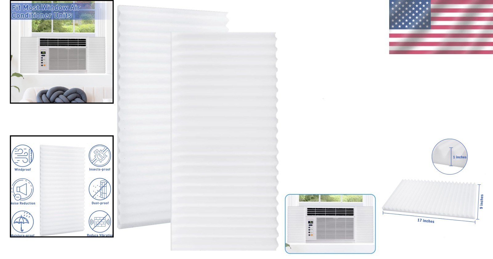 Window AC Insulated Side Panel Kit – 2-Pack with Pressure Strips (White)