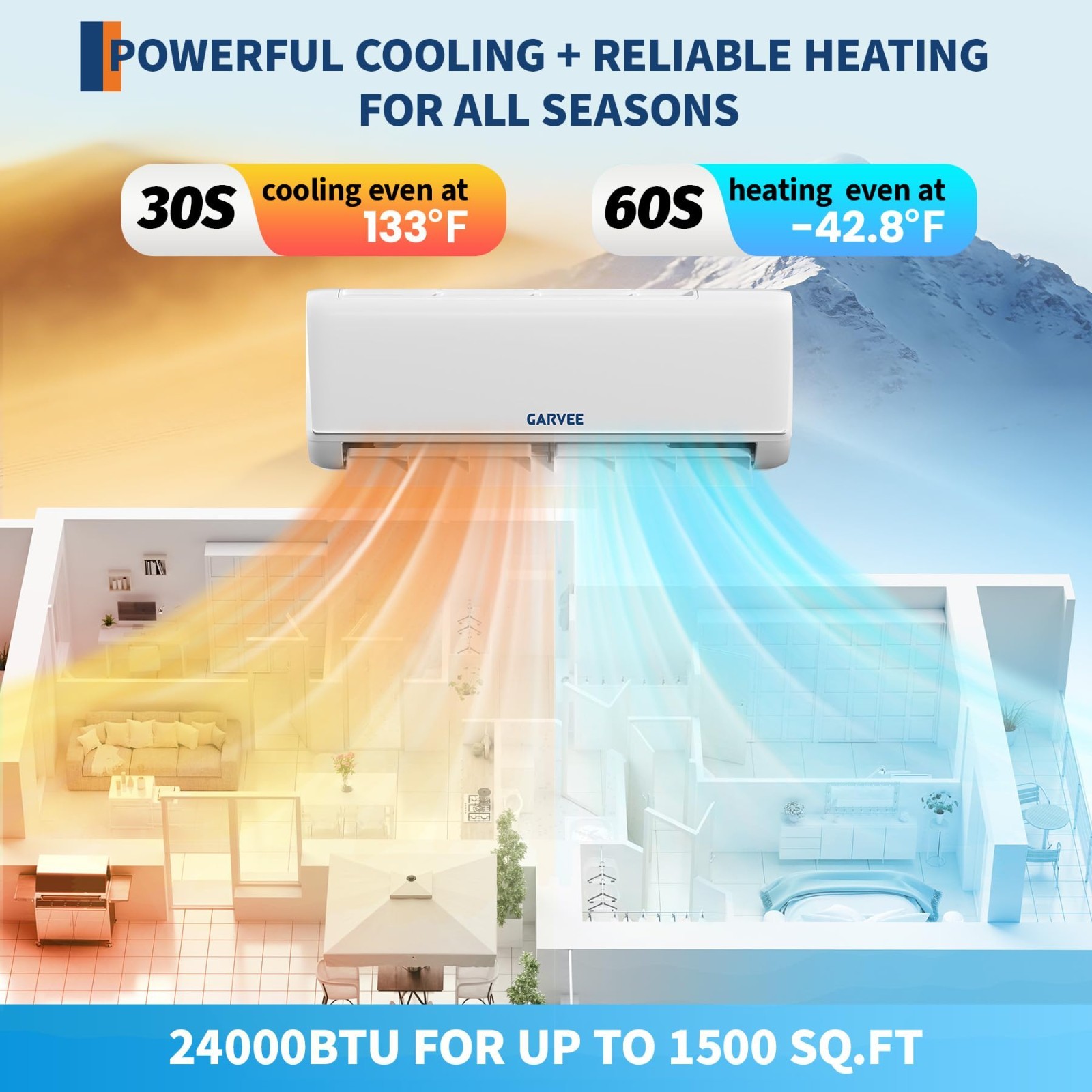24000 BTU Ductless Mini Split AC Heater 19 SEER2 WiFi Alexa 230V