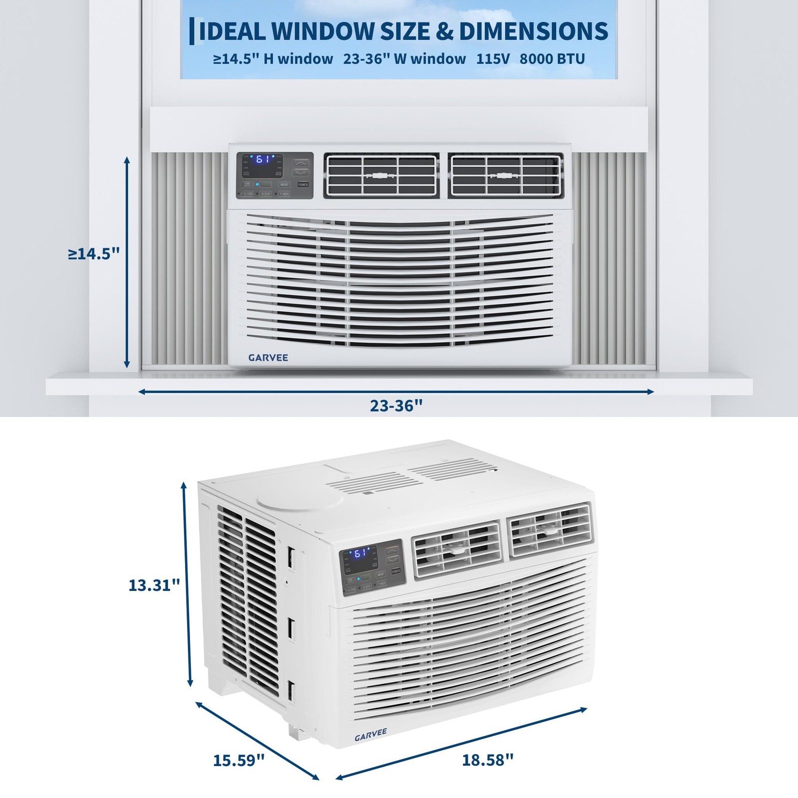 8,000 BTU 115V Window Air Conditioner & Remote Control, 3 Cooling & Fan Speeds
