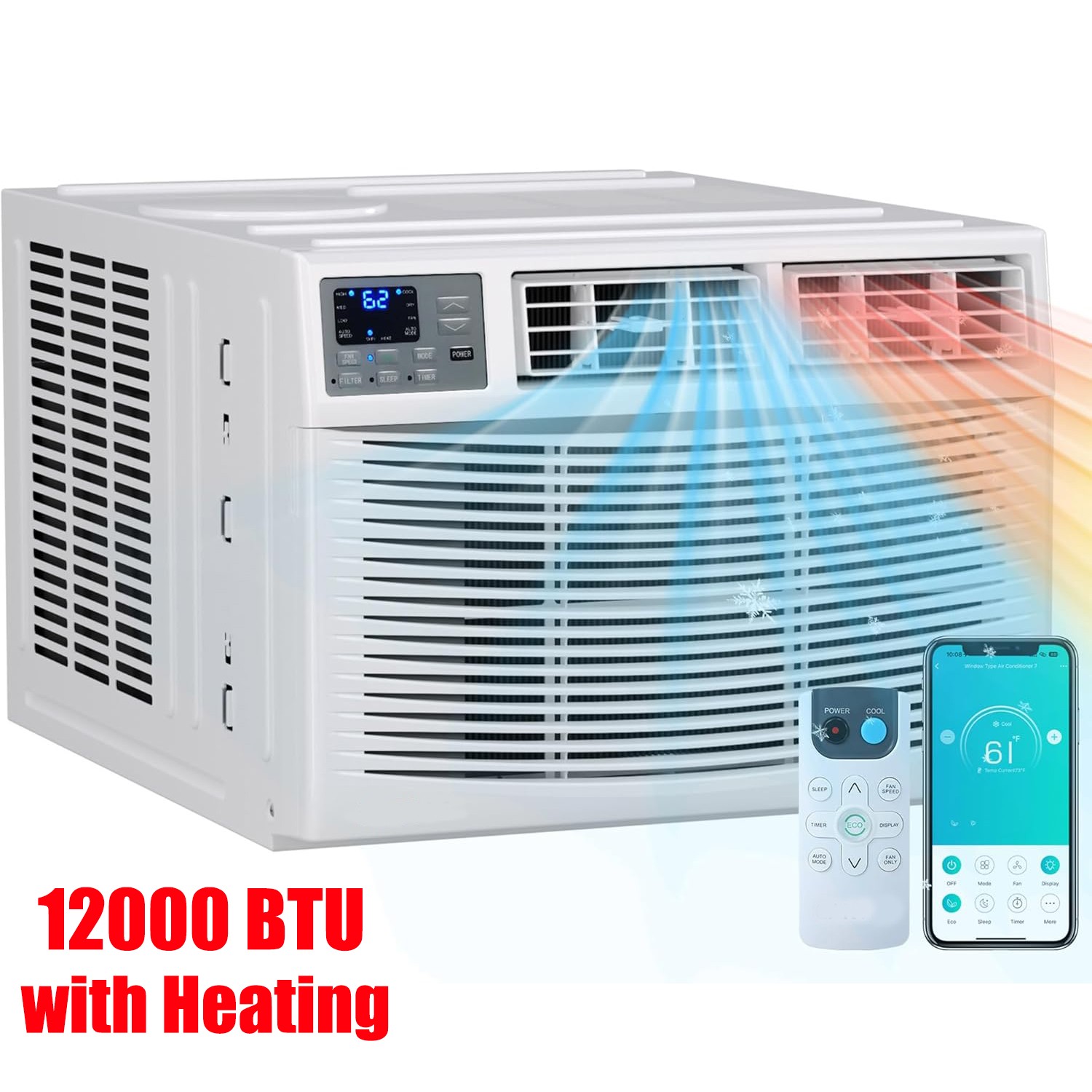 12000 BTU Window Air Conditioner Cooling & Heating with Wifi, Up to 550 Sq ft