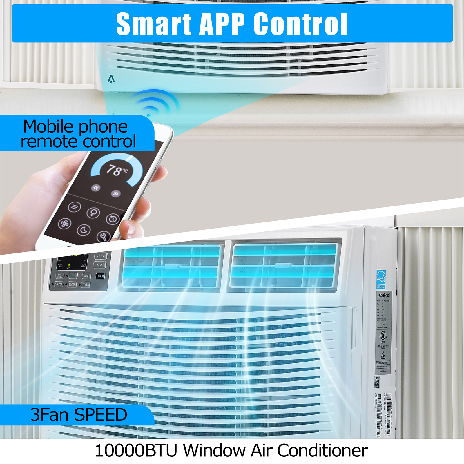 🔉10000 BTU Window Air Conditioner with WiFi App & Remote Control Up to 450 Sq.F