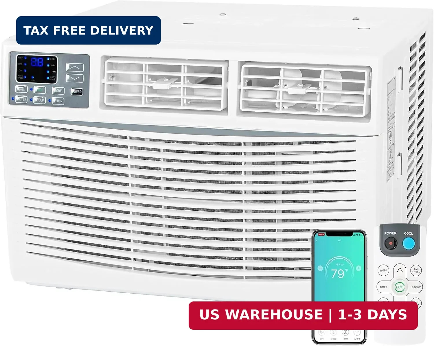 8000 BTU WiFi Window Air Conditioner Smart AC Unit Remote 350Sqft Kit
