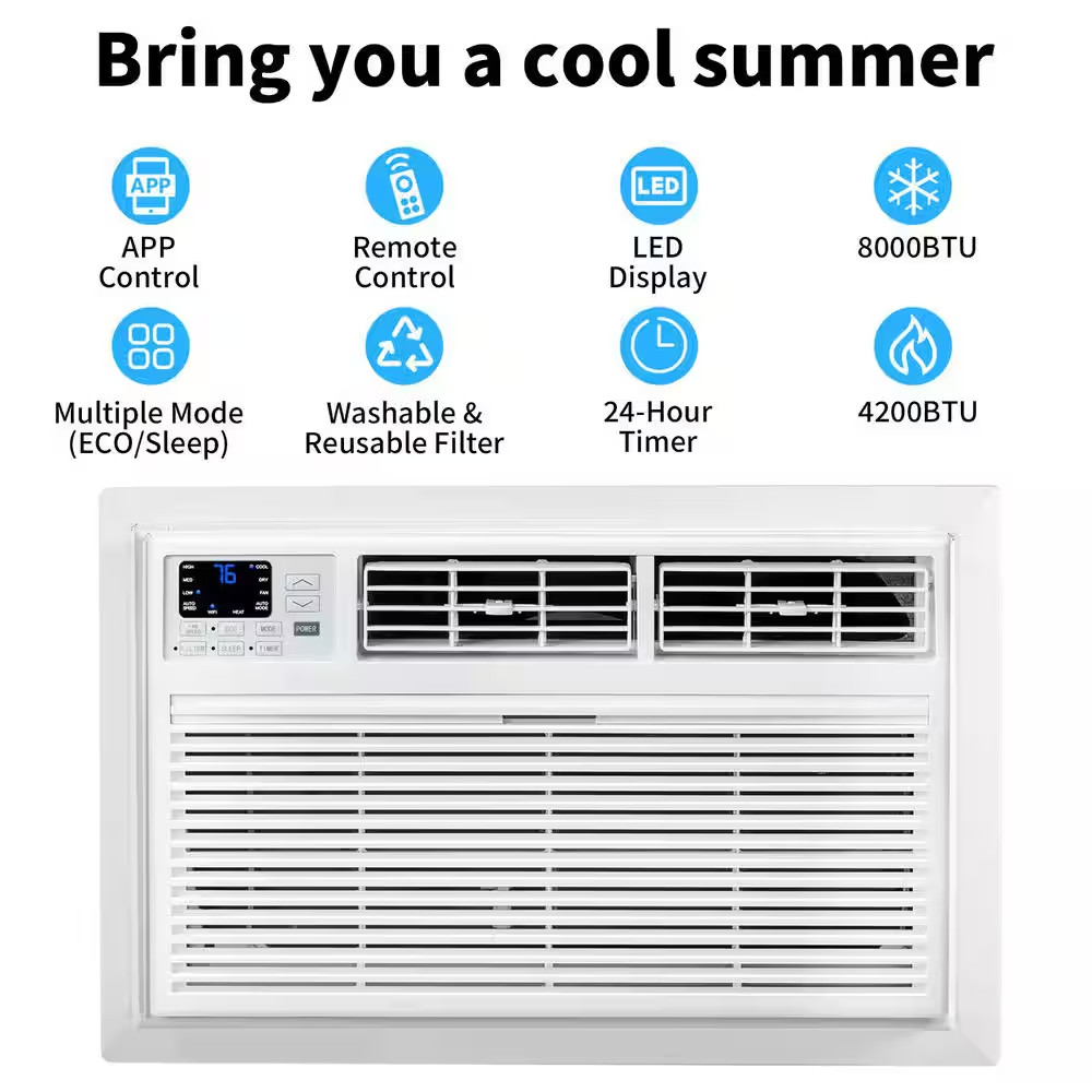 8,000 BTU (DOE) Wi-Fi Through-The-Wall Air Conditioner 350 Sq. Ft. with with Hea