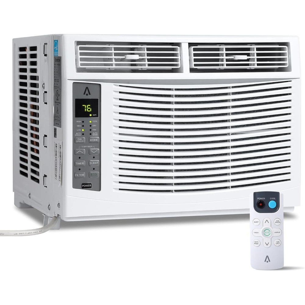 6000 BTU WiFi Window Air Conditioner with Remote & App, Cools 250 Sq. Ft., White
