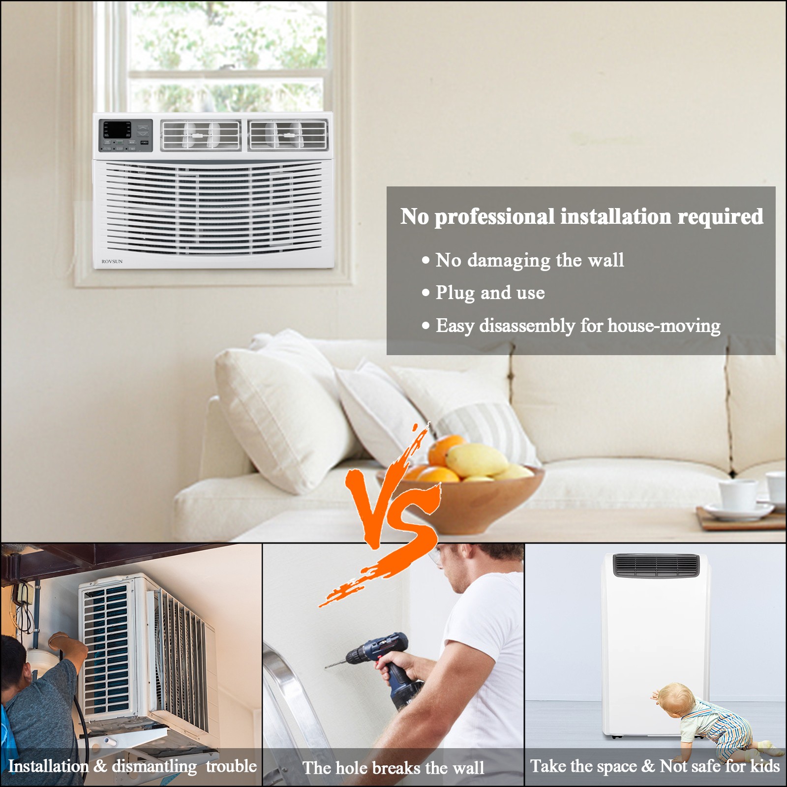 24000 BTU Window Air Conditioner, AC Unit with Timer Remote 230V