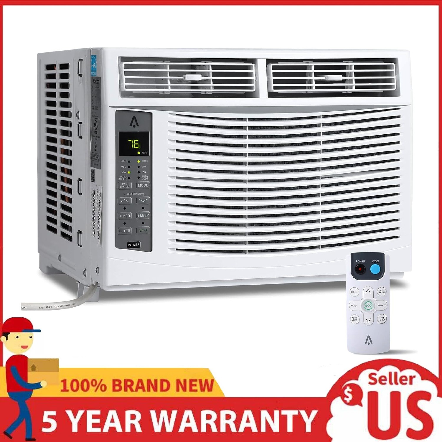 6000 BTU Window Air Conditioner ,Quiet AC Unit with Remote Control ,350 Sq.ft.