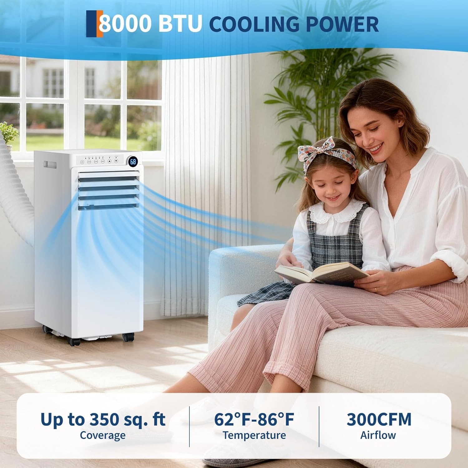 8,000 BTU Portable Air Conditioner Up to 350 sq. ft, 3-in-1 portable AC Unit wit