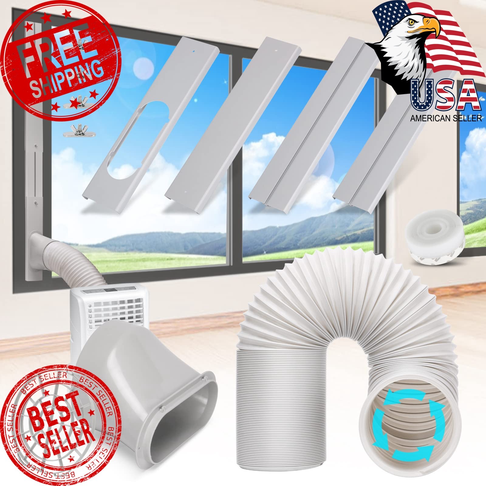 Kerykwan AC Window Vent Kit 5.9” Hose 62” Panel