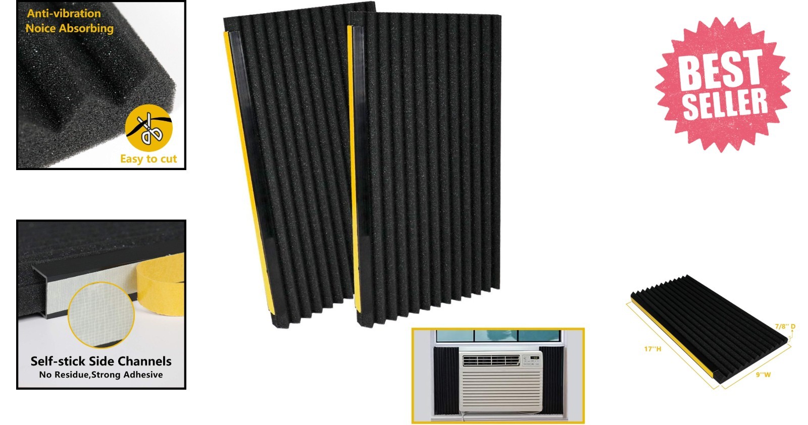 Comfort & Efficiency: 2-Pack Black Insulation Panels for Window AC Units, 17″x9″