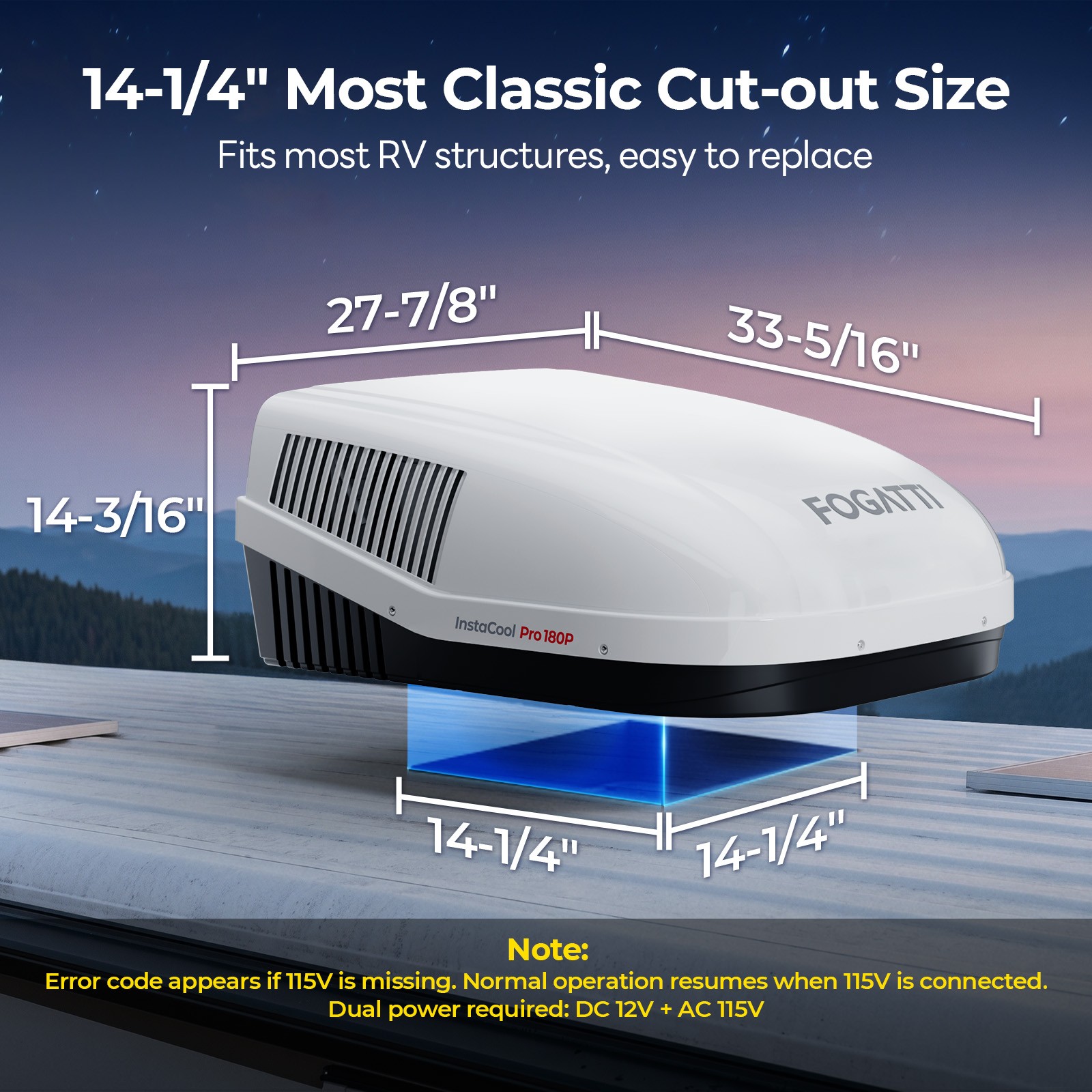 FOGATTI Ducted 18K BTU RV AC WiFi Alexa Rooftop Air Conditioner w/1800W PTC Heat