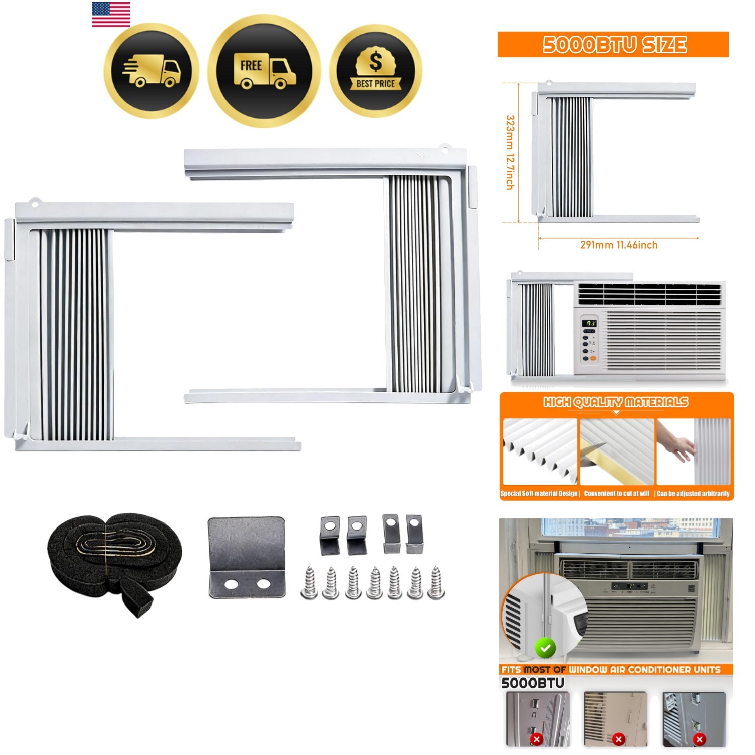 Window Air Conditioner Side Panel with Frame | Universal Window AC Accordion …