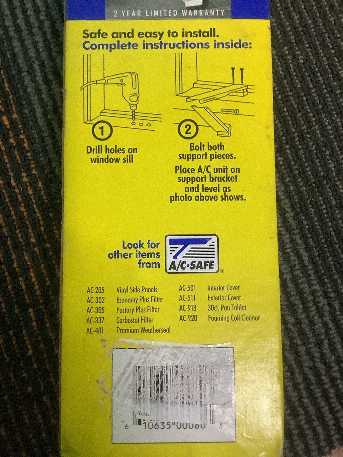 A/C Safe AC-080 Window Air Conditioner Support Bracket for Small Units to 80 lbs