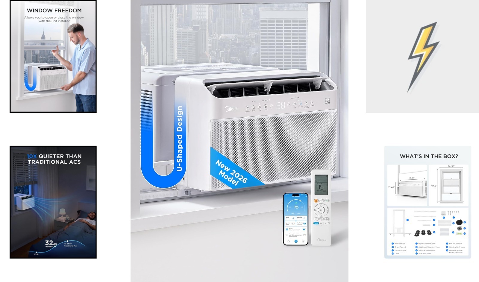 Window Air Conditioner 6000 BTU U-Shaped Smart Inverter Open Window Alexa