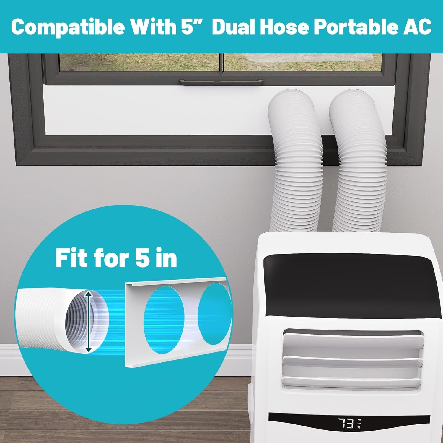 Dual Hose Portable Air Conditioner Window Kit 5″ Diameter Portable AC Window