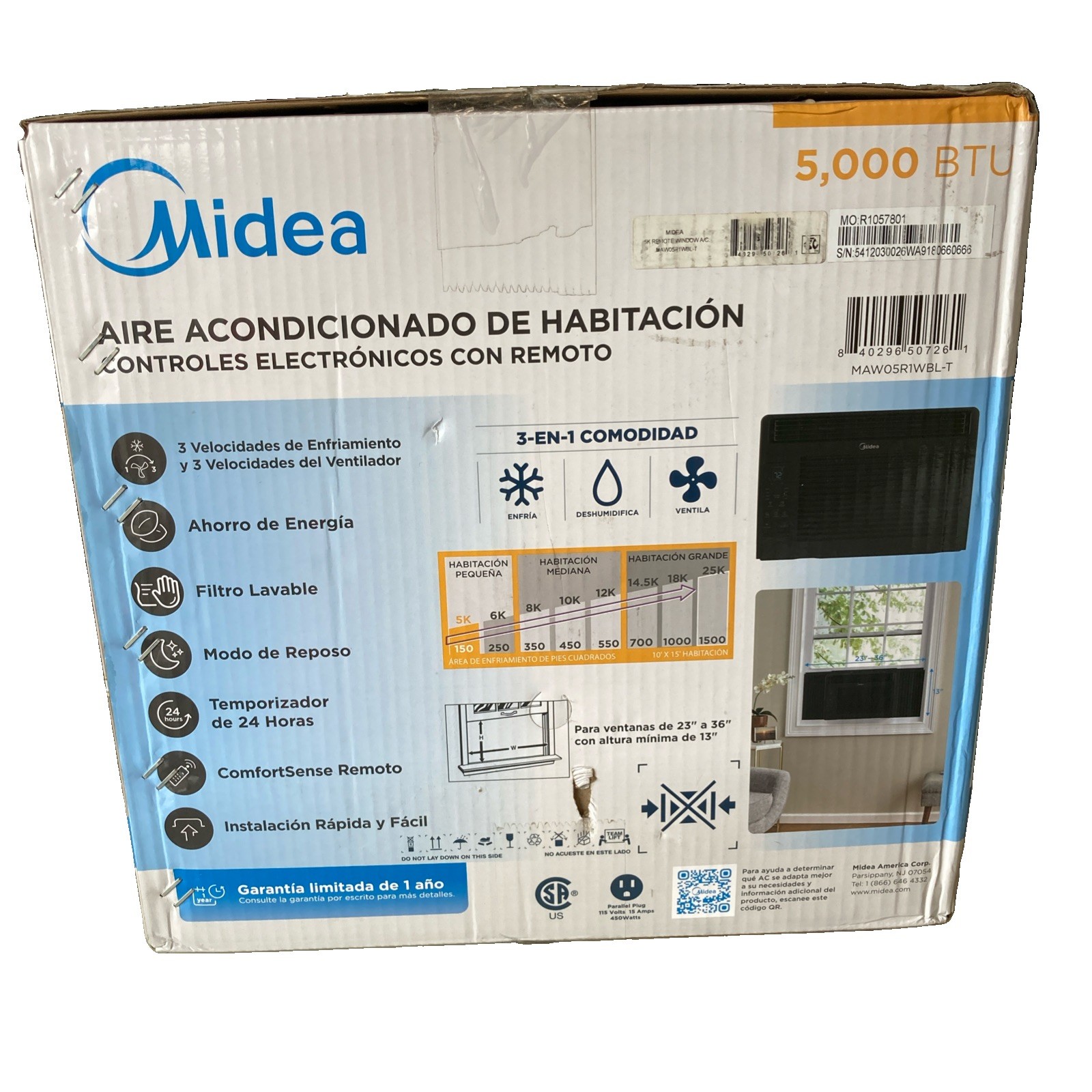 Midea 5000 BTU Window Air Conditioner 115V Mechanical Controls White Filter
