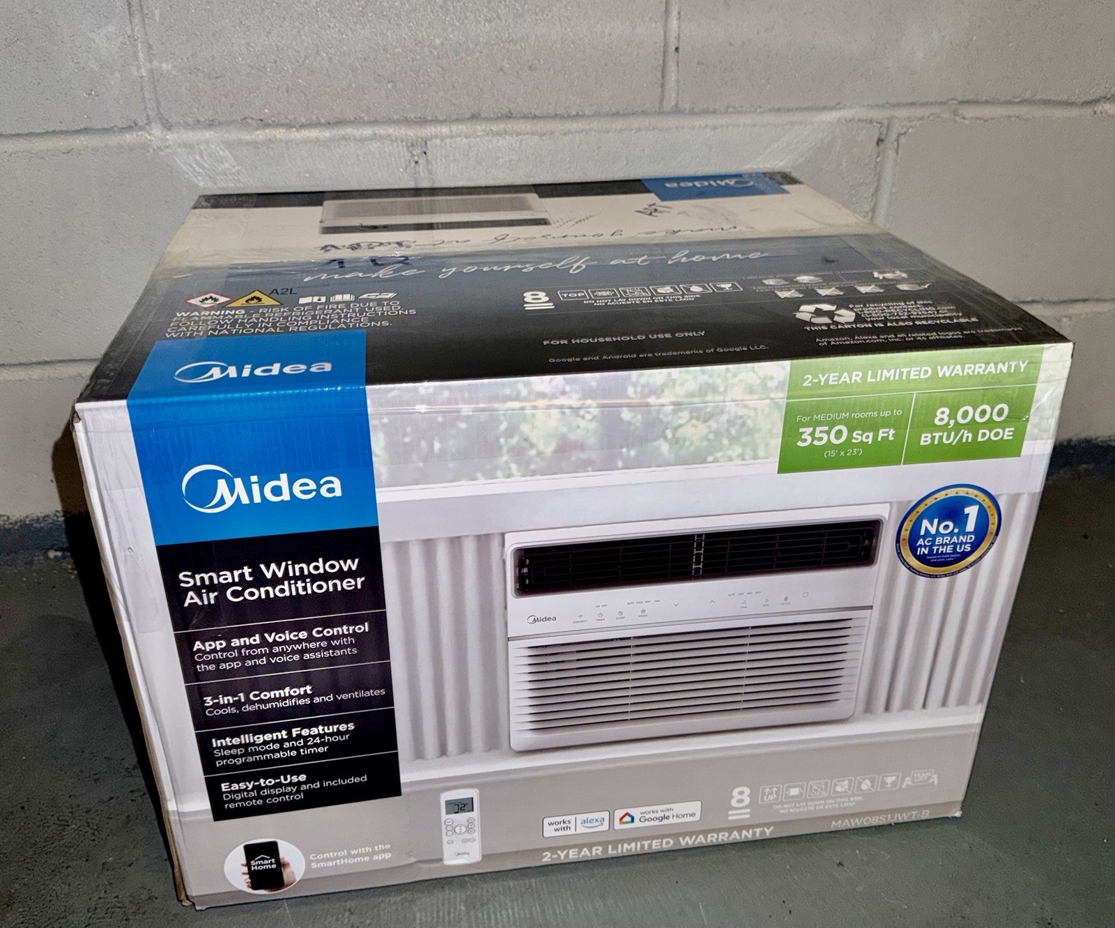 Midea MAW08S1JWT-B 8000 BTU Smart WiFi Window AC 115V White w/ Remote