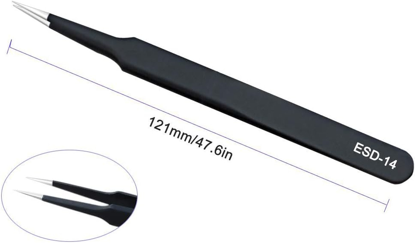 ESD anti Static Precision Electronics Tweezers Tools Kit,Non Magnetic Multi-Stan