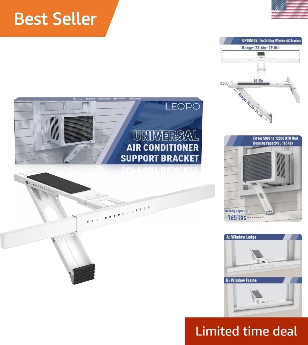 Steel AC Support Bracket for Double & Single Hung Windows, 29.5″