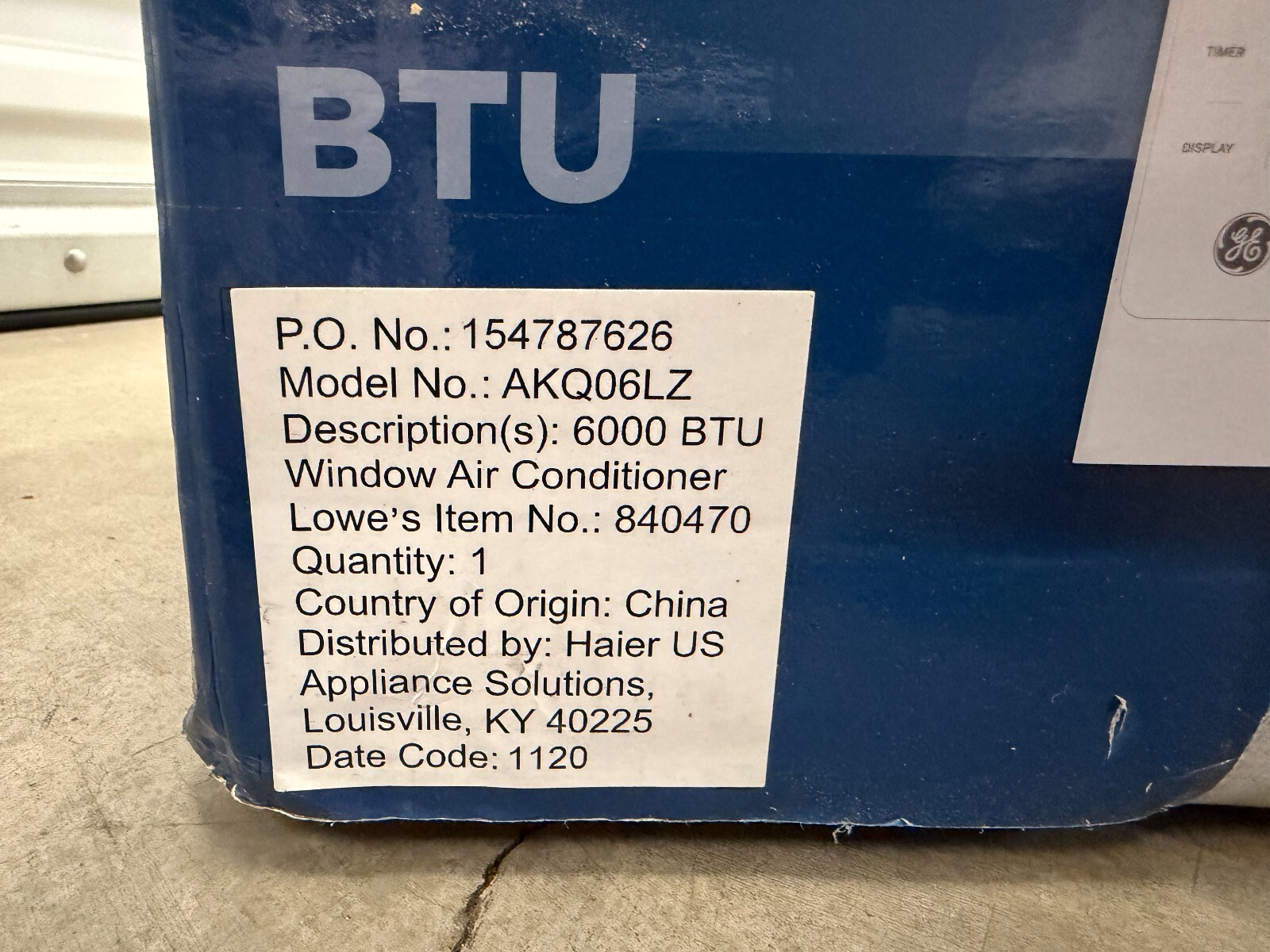 GE AKQ06LZ 6000 BTU Window Air Conditioner 115V Remote Brand New