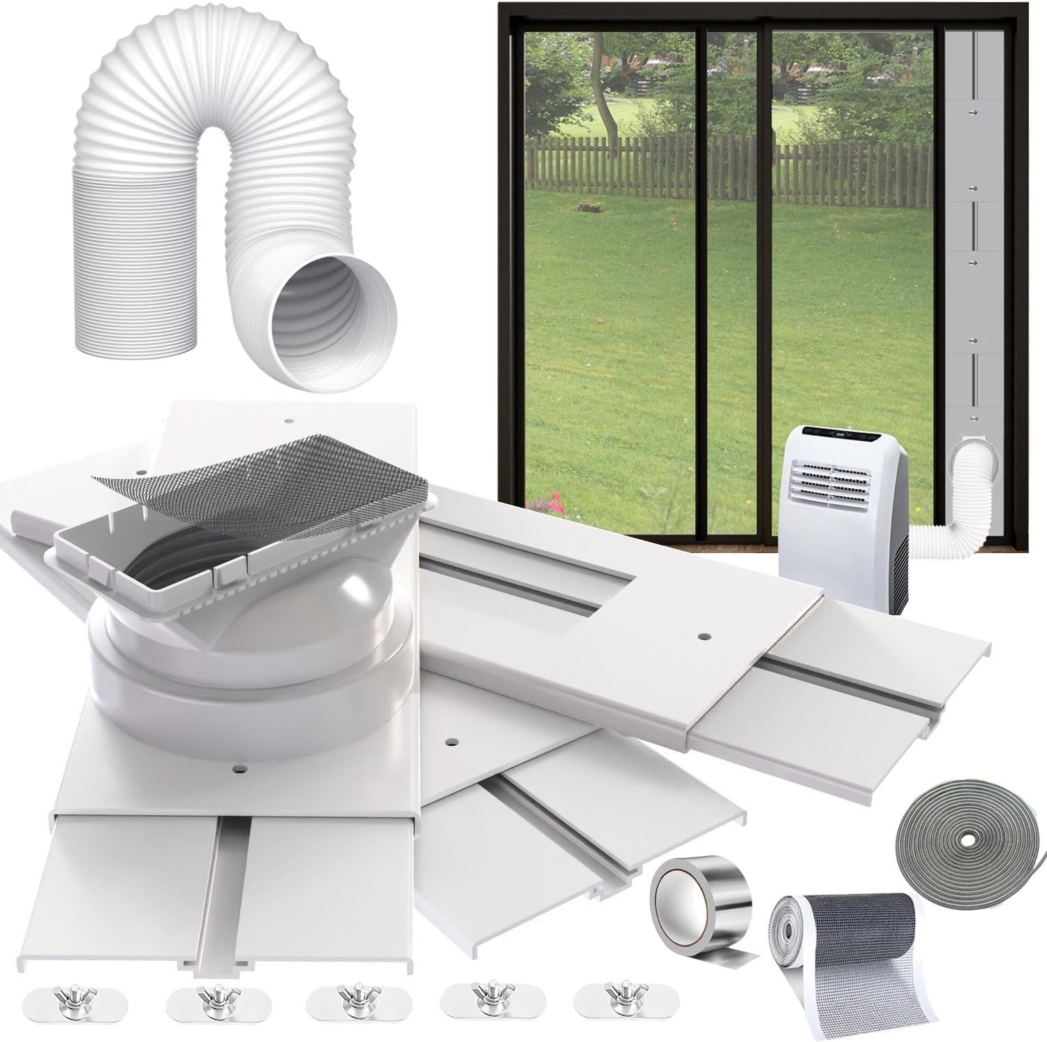 Energy Saving Sliding Door AC Vent Kit – 95″ with Screen Net