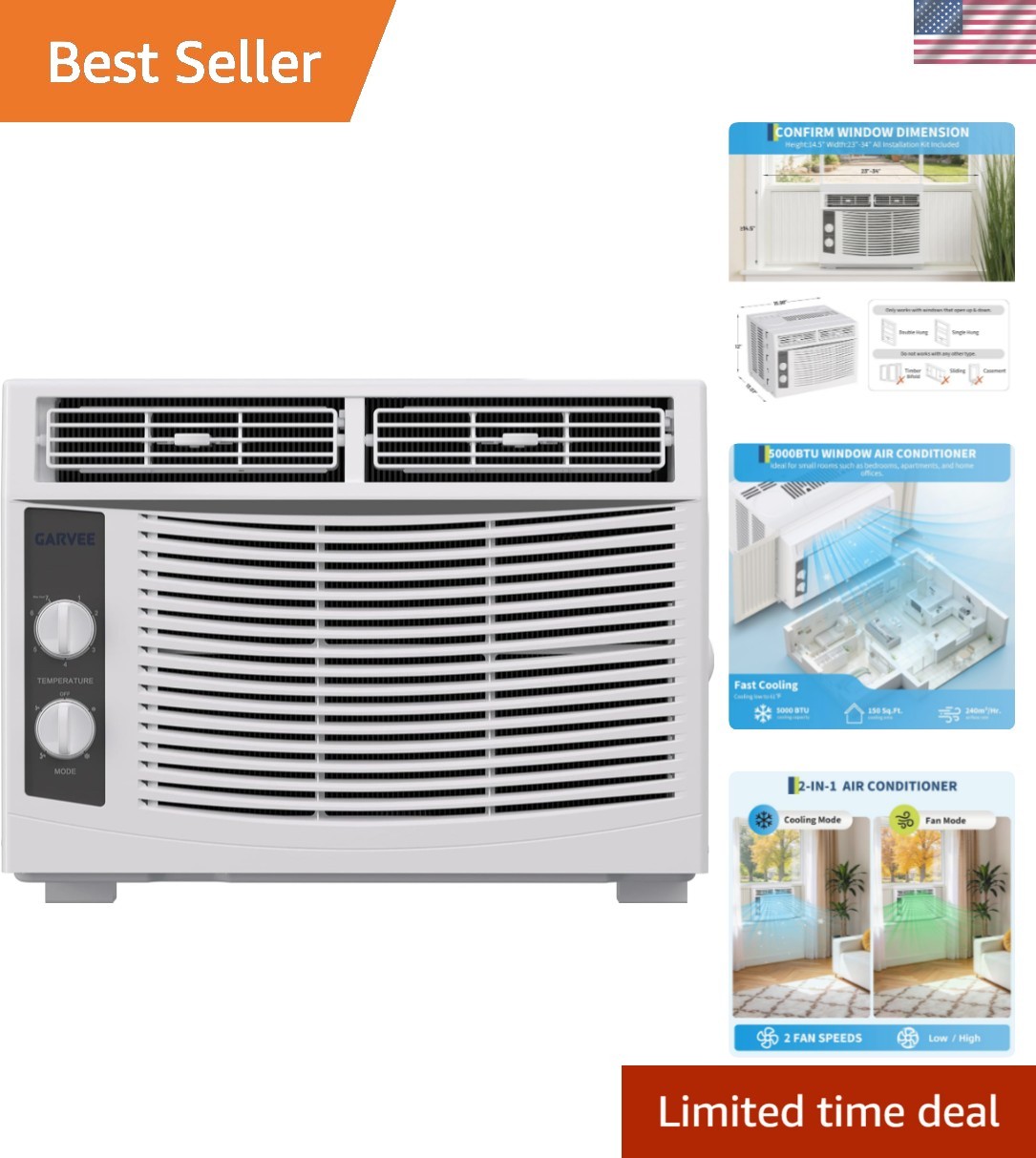 5000 BTU Window Air Conditioner, Small Window AC Unit with Fan Function, Reus…