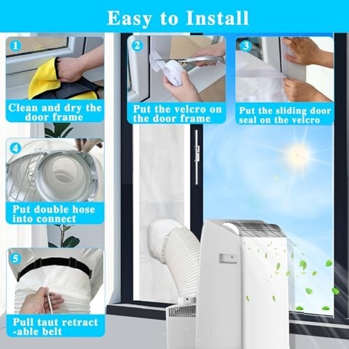 98″ Portable Air Conditioner Sliding Door Seal Kit – Dual Hose Vent Kit for 1400
