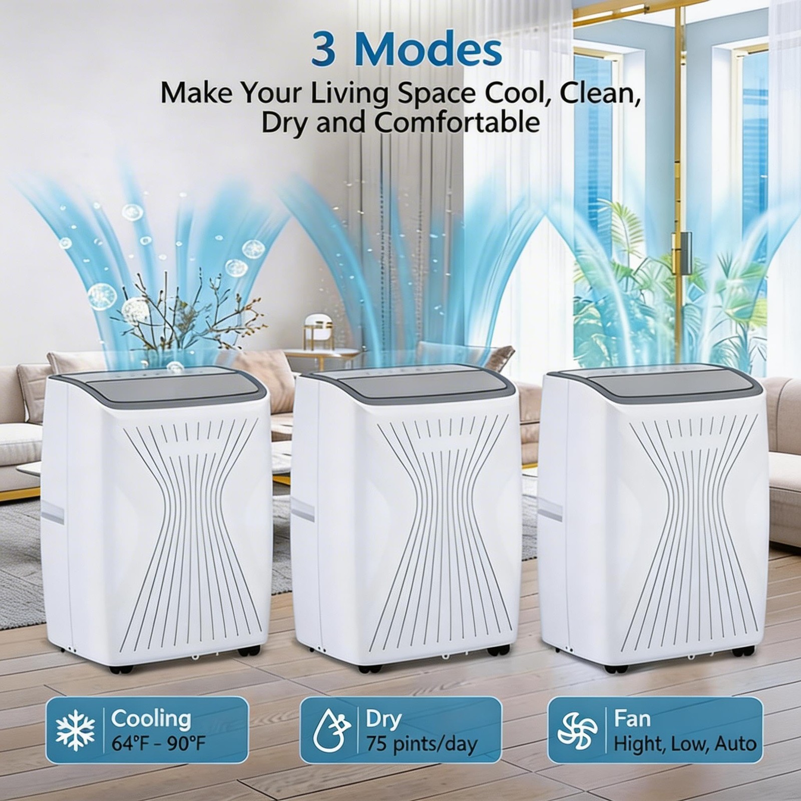 Portable AC Unit 14K BTU Air Conditioner Cool Fan Dry Remote Covers 650 Sq Ft