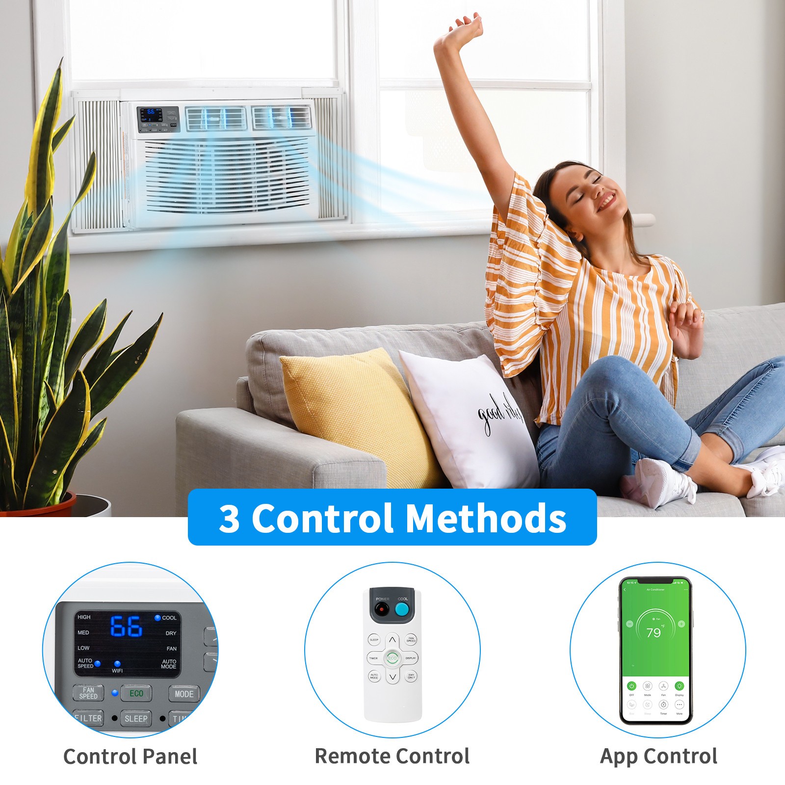 24000 BTU Window Air Conditioner with Remote, WiFi, Energy Saving Window AC Unit
