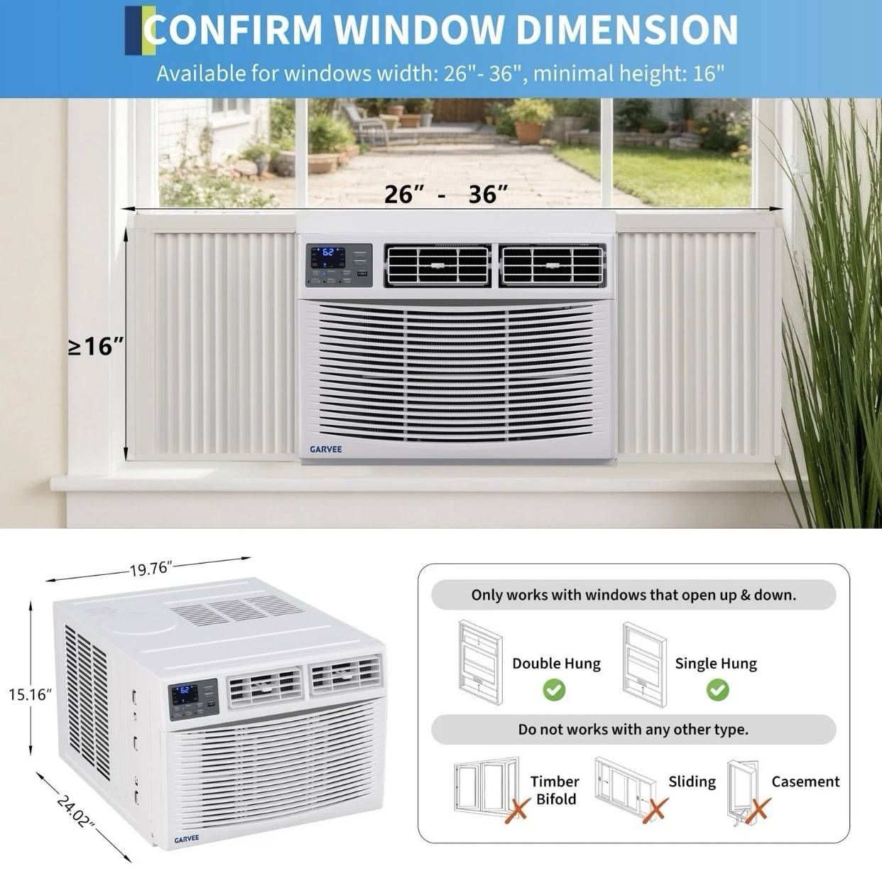 8,000 BTU Heat and Cool Window Air Conditioner w/ Wifi, Remote Control 350 sq.ft