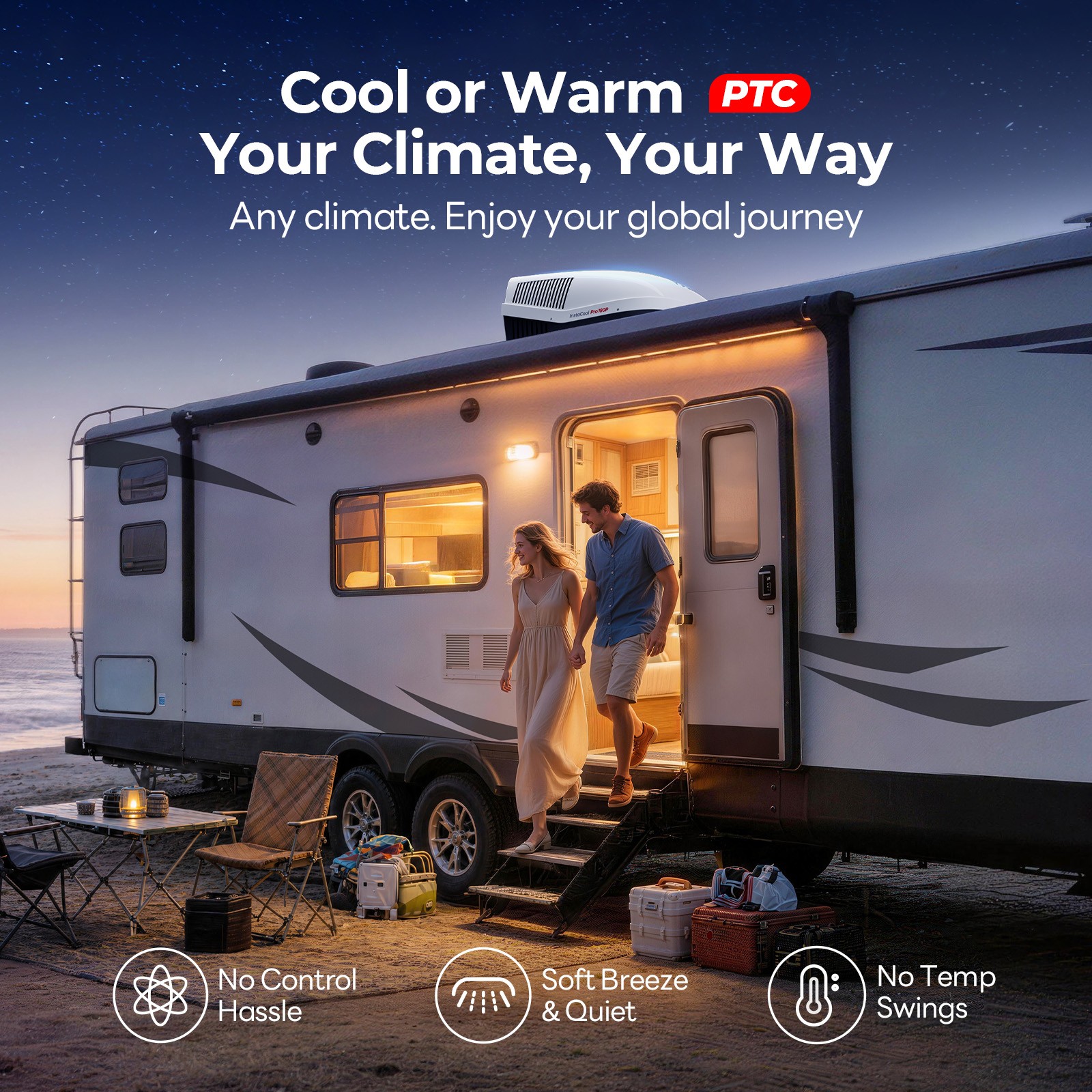 FOGATTI Ducted 18K BTU RV AC WiFi Alexa Rooftop Air Conditioner w/1800W PTC Heat