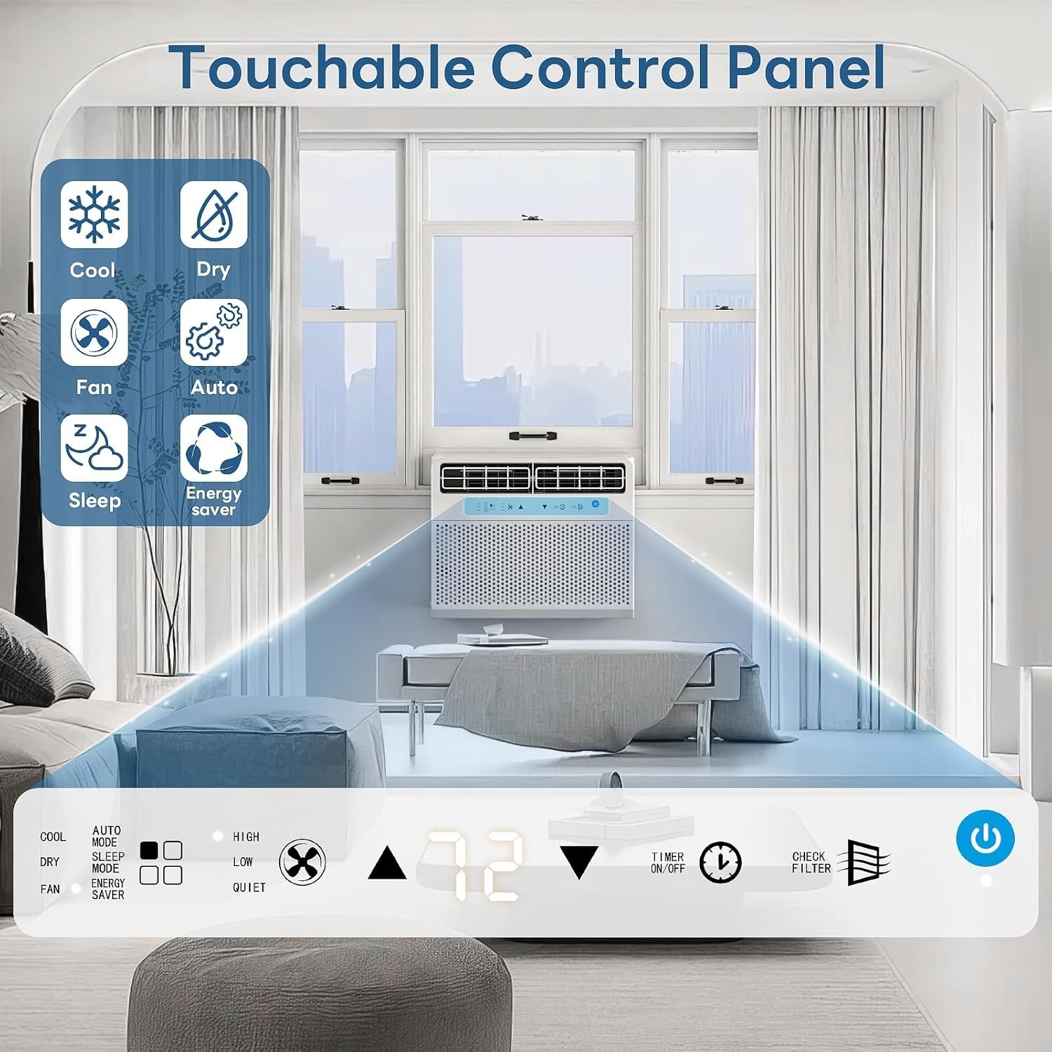 10,000 BTU U-Shaped Window Air Conditioner Cools up to 450 Sq.Ft ,6 Modes Timer