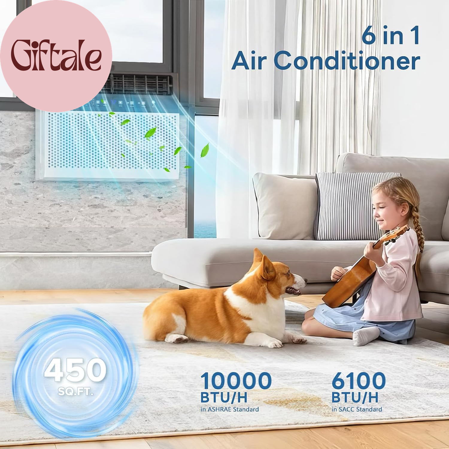 10000 BTU U Shaped Window Air Conditioner Cools up to 450 Sq Ft, 6-In-1 Window A
