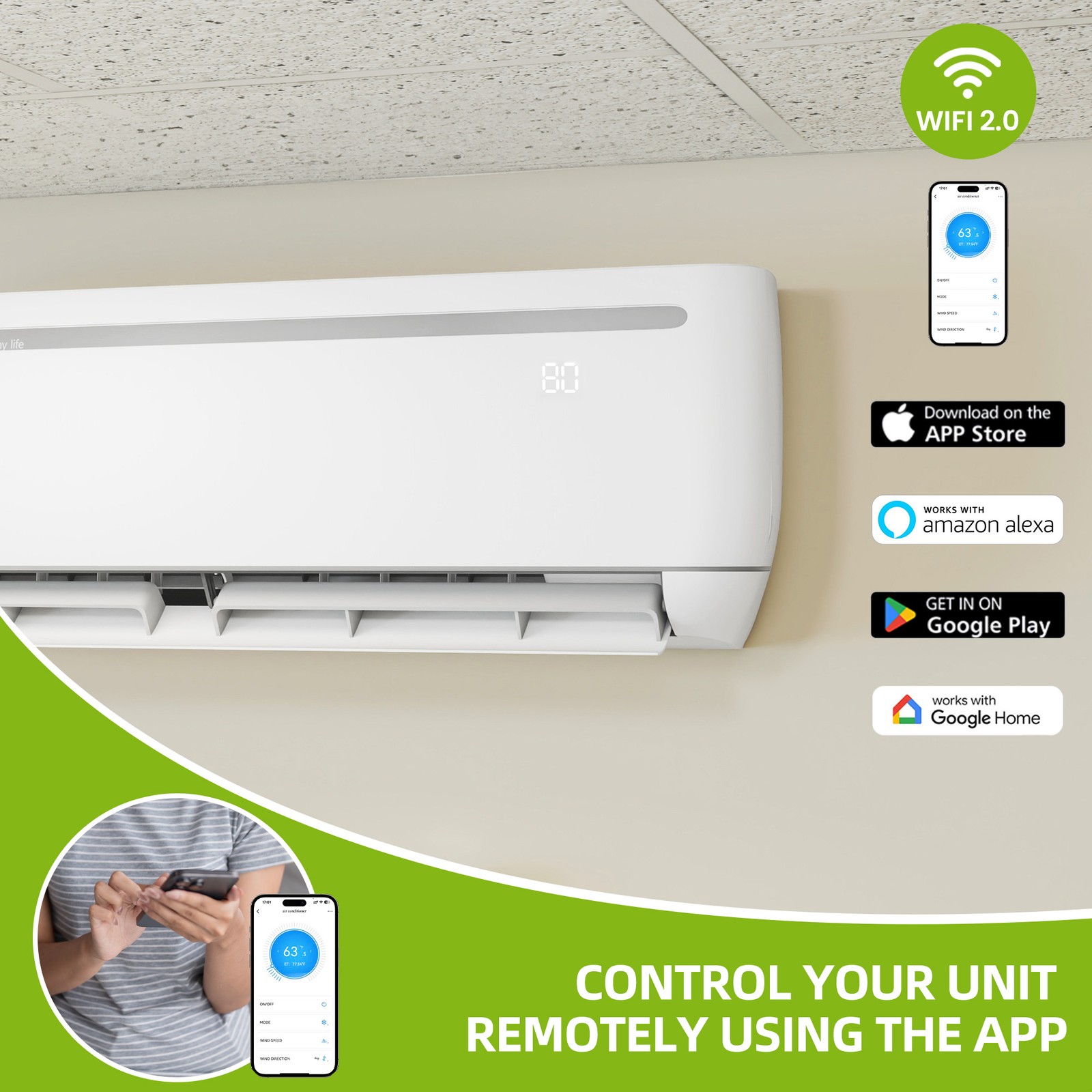 18000 BTU Ductless Mini Split Heat Pump – 19 SEER2, 208-230V Power 18K