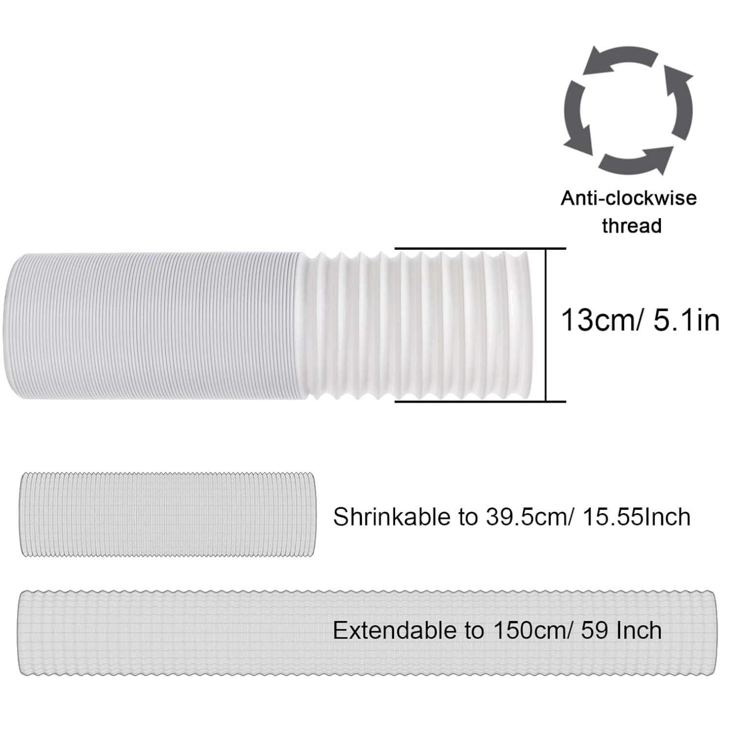 Portable A/C Window Kit, 5.1″ Diameter, 51″ Hose