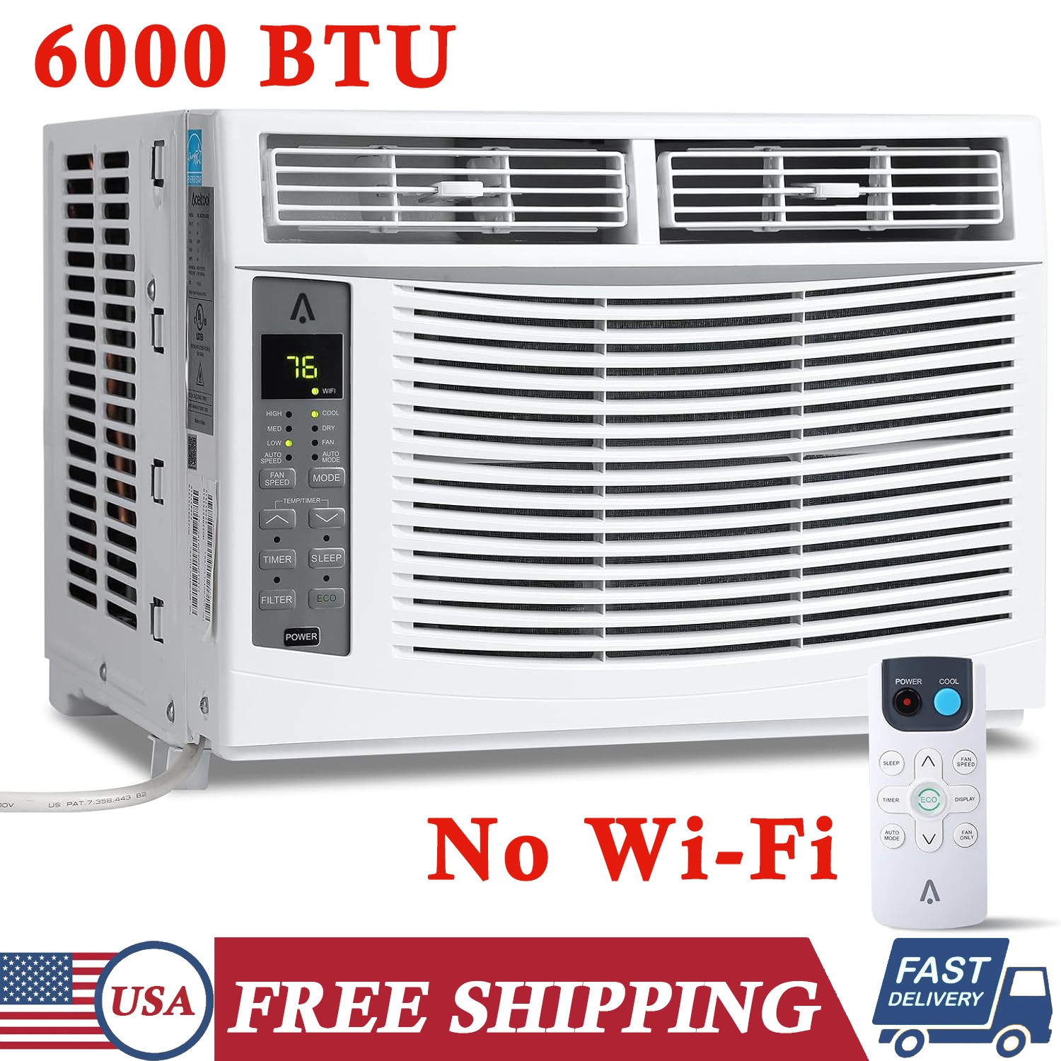 Window Air Conditioner 6000 BTU Window AC Unit Cools Up to 250 Sq. Ft. for Room