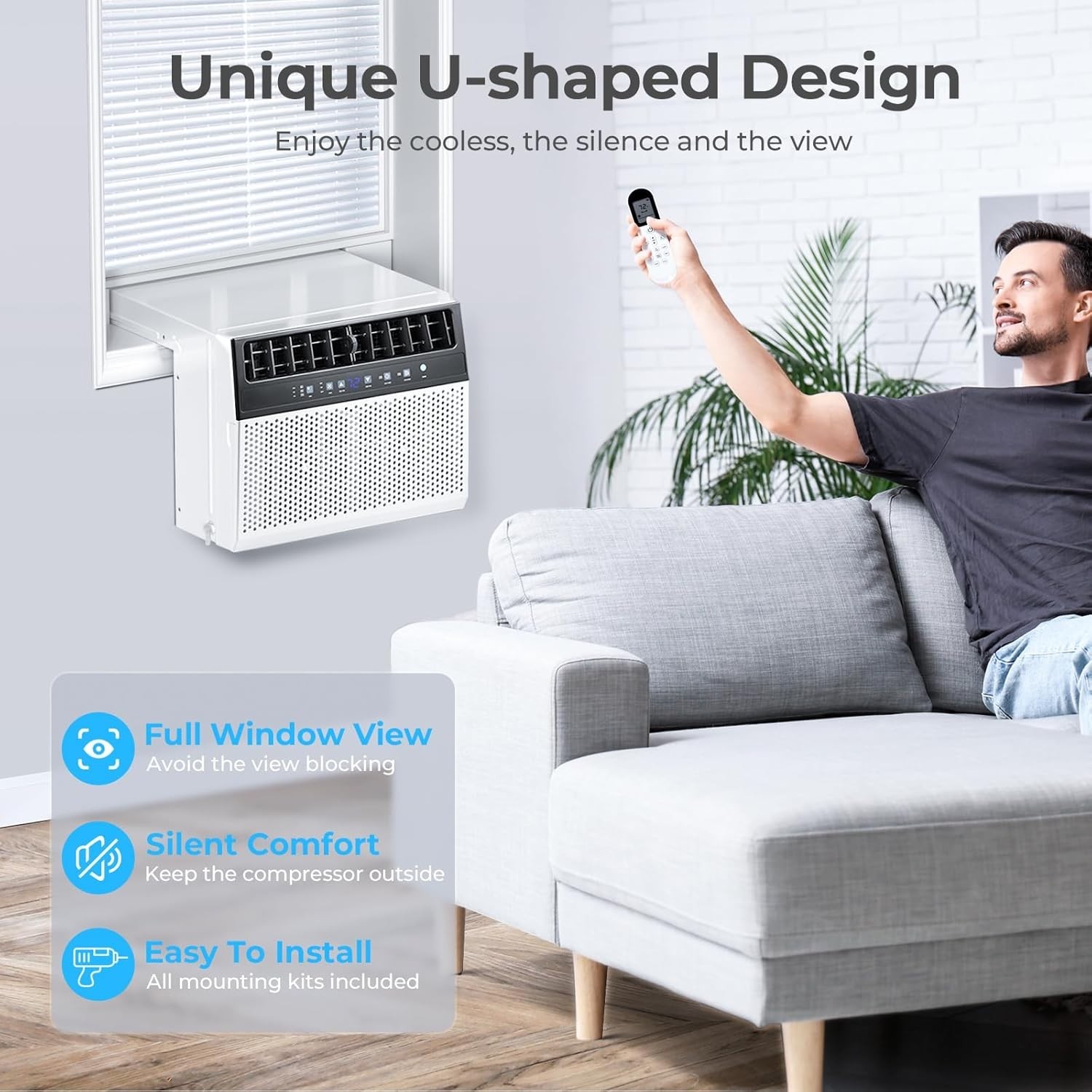 U-Shaped Window Air Conditioner, 12000BTU 120V AC Units Cools up to 550 Sq. Ft