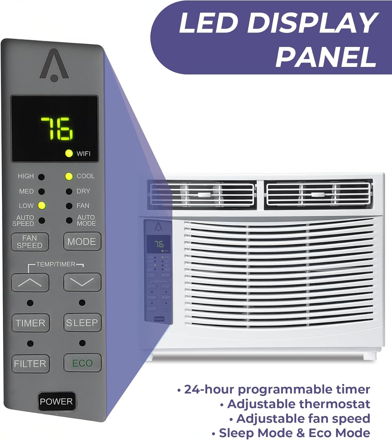6000 BTUs Window Air Conditioner with Remote Control Cools Up to 250 Sq. Ft