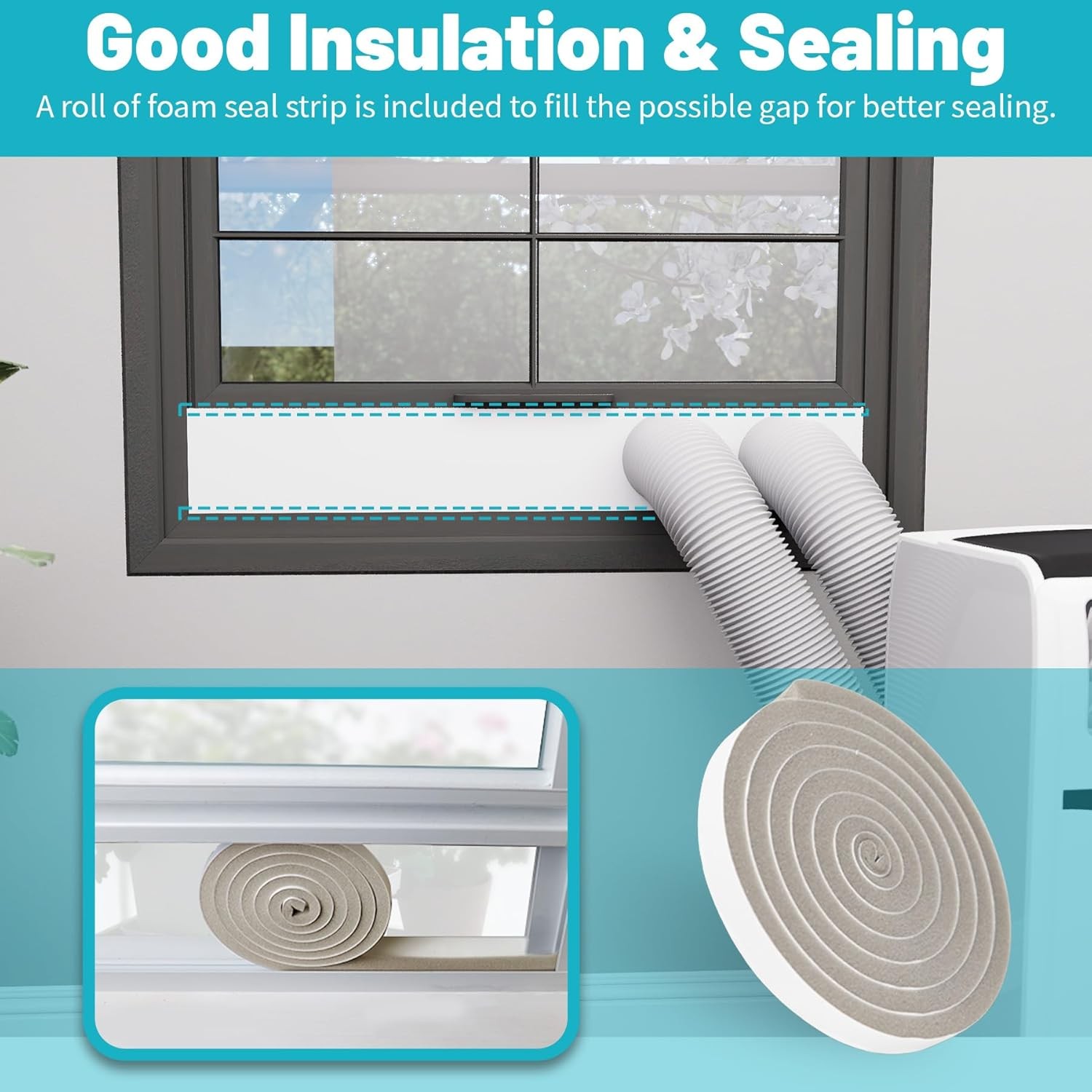 Dual Hose Portable Air Conditioner Window Kit 5″ Diameter Portable AC Window