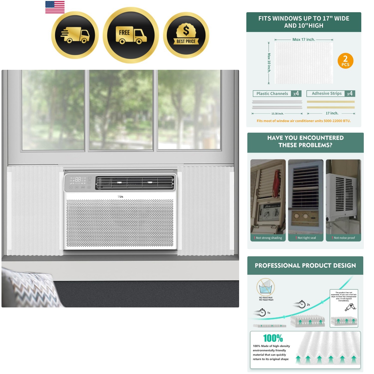 Window Air Conditioner,Side Insulated Foam Panel, Summer/Winter Heat and Draf…