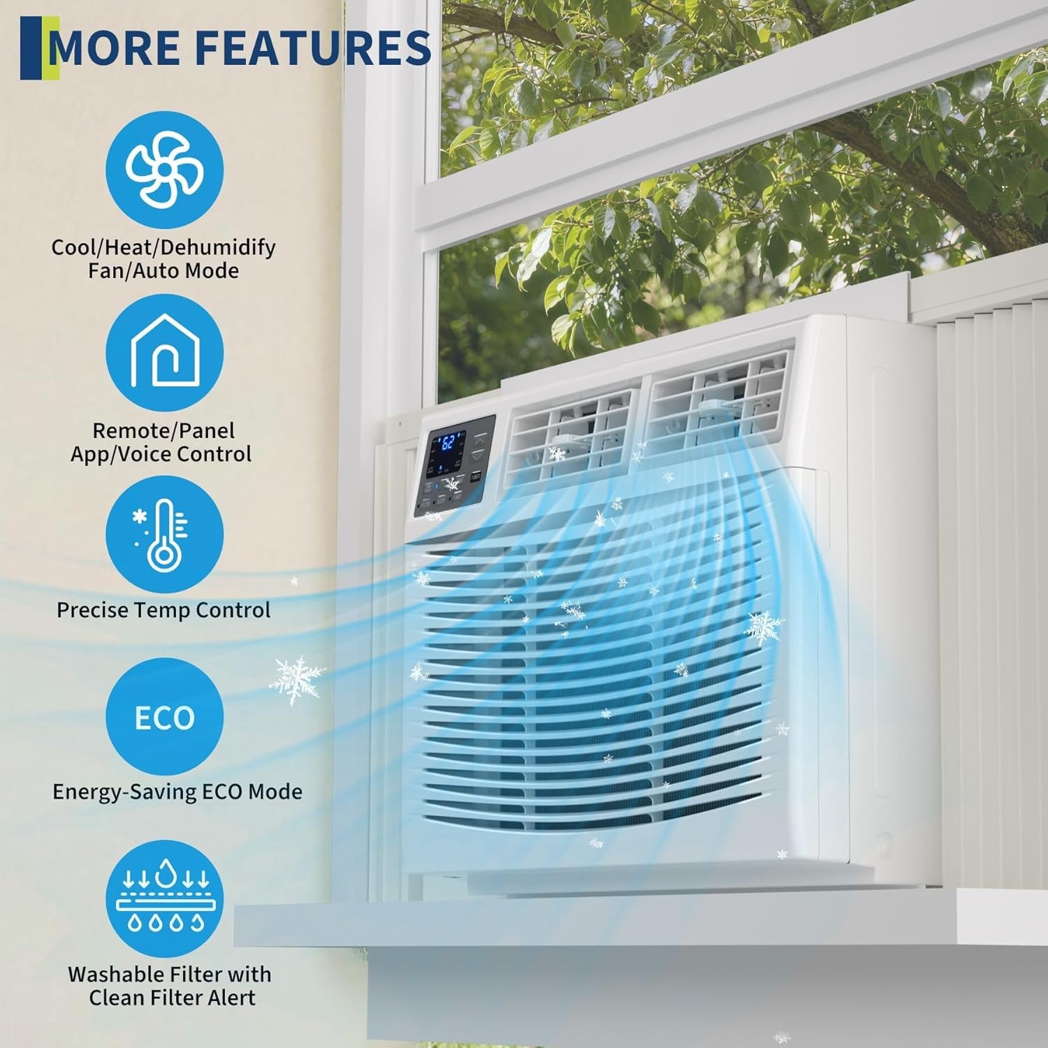 Window Air Conditioner 23,200 BTU Dehumidifier Cooling Fan 1500sq.ft APP Remote