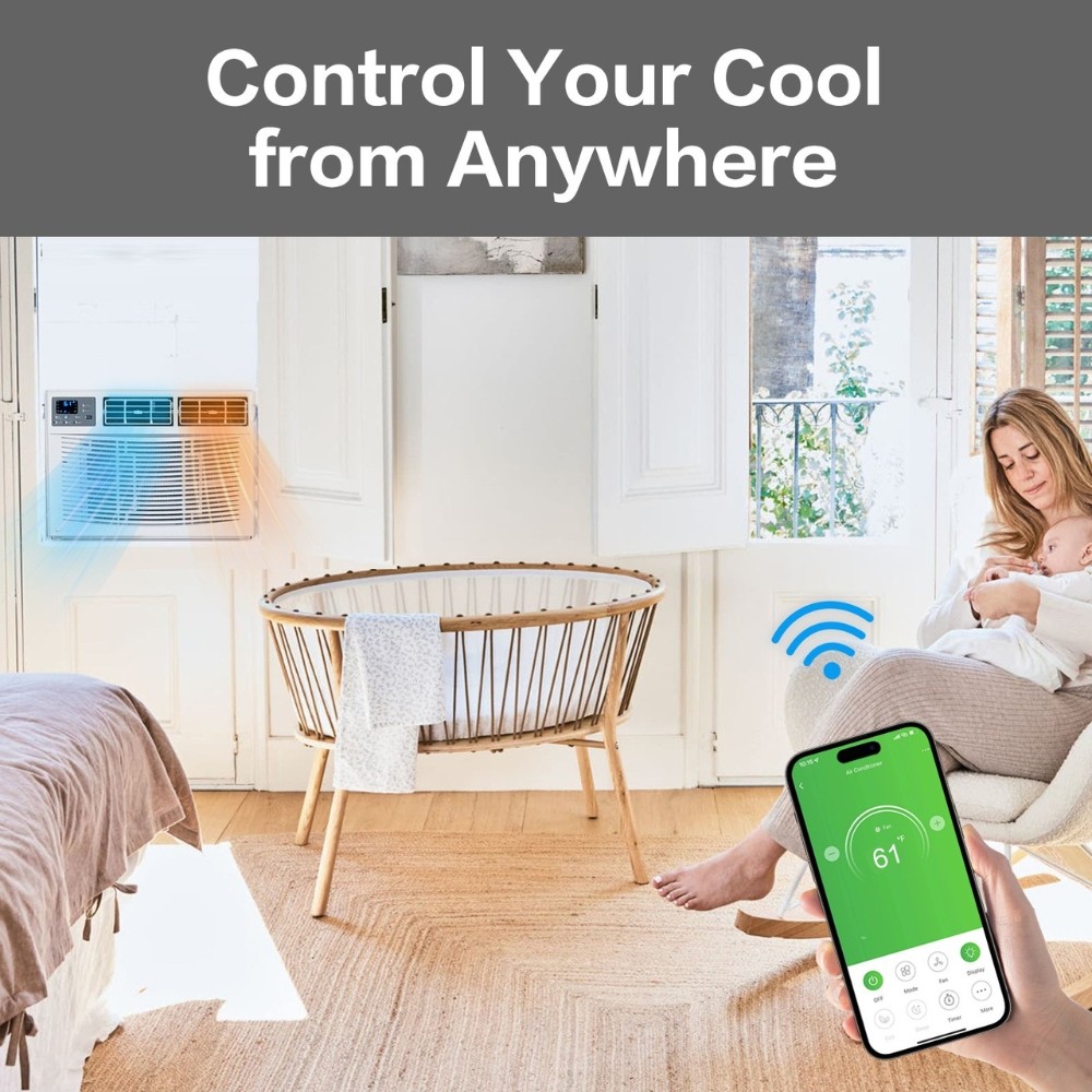 8000 BTU Window Air Conditioner with 4000 BTU Heater Wi-Fi Enabled 115V AC Unit