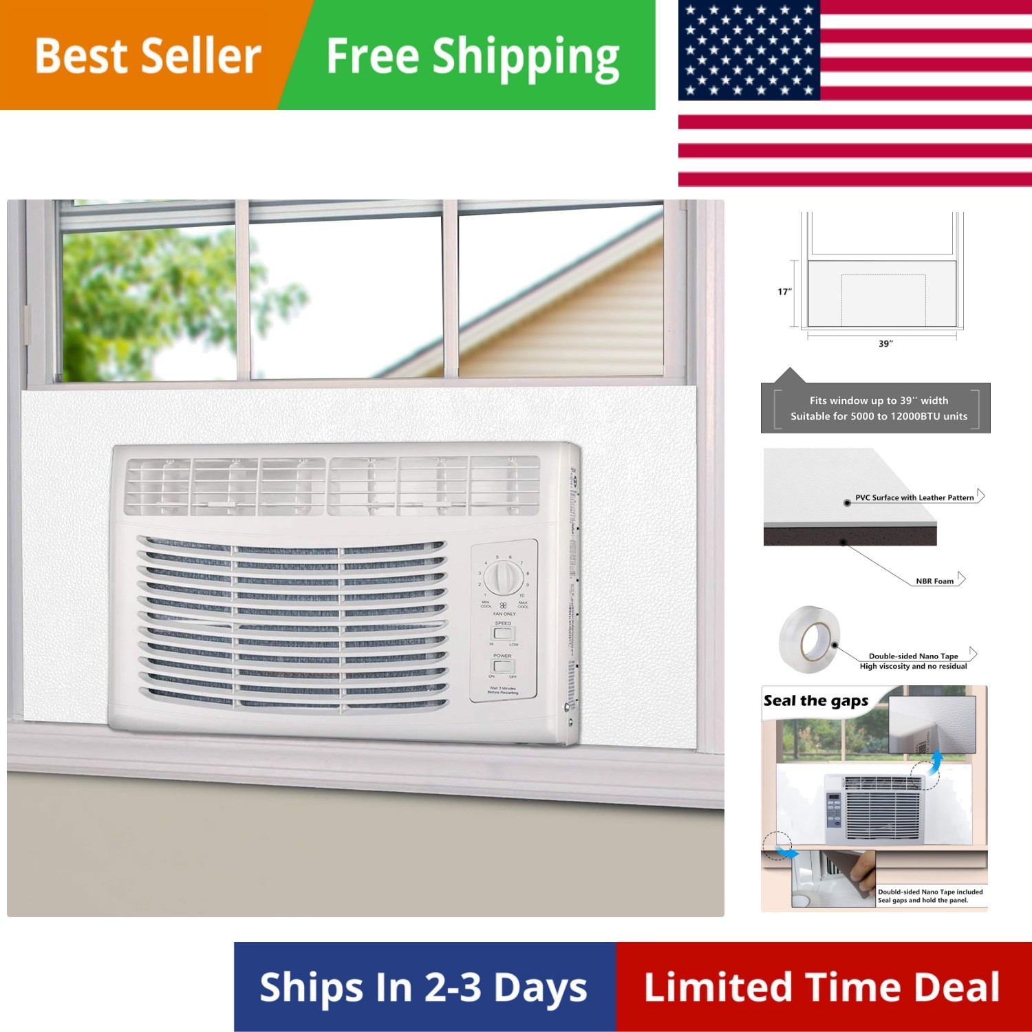 BJADE’S Window Air Conditioner Side Insulated Foam Panel, One-piece Full Surr…