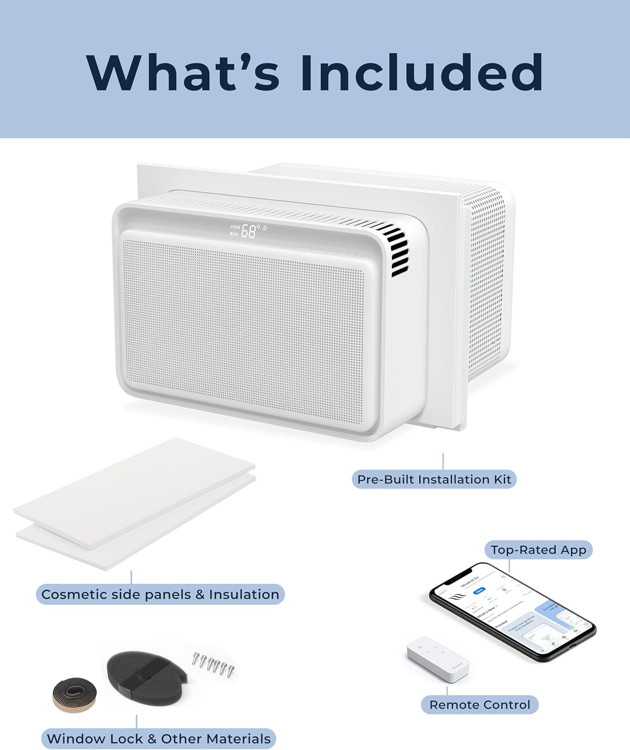 Window Air Conditioner – Quiet & Smart, Easy Install, Voice-Enabled, Remote & Ap
